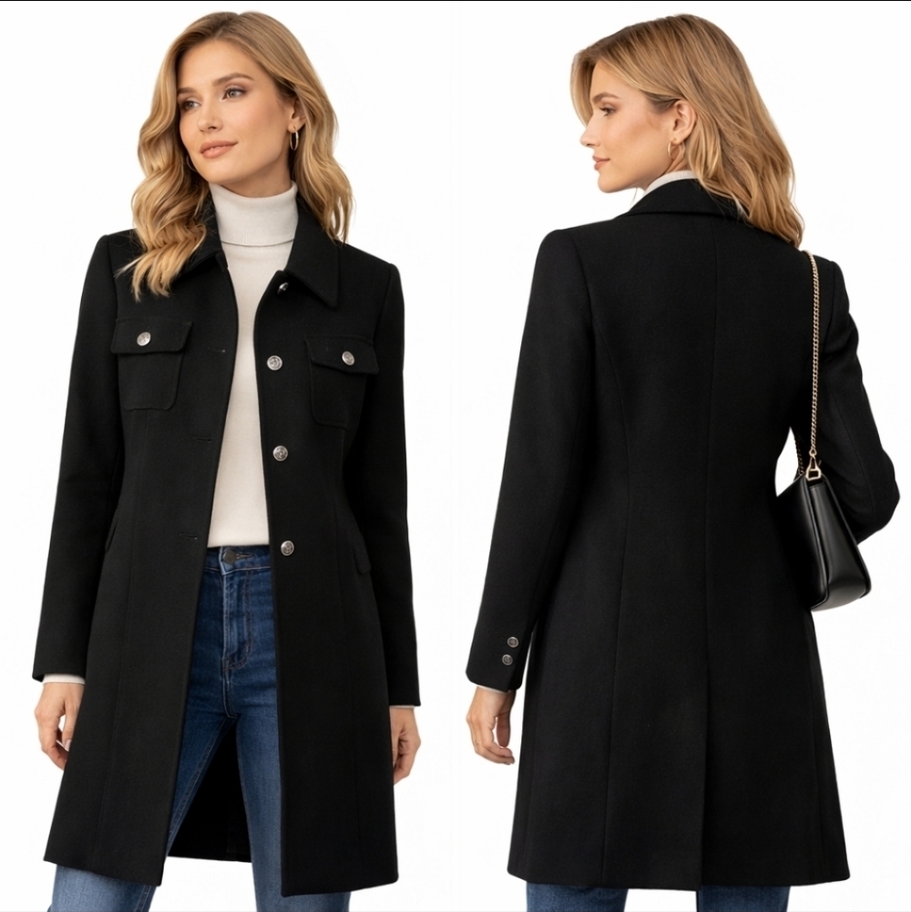 More & More Black Wool Blend Long Coat Size 38 Minimalist Quiet Luxury